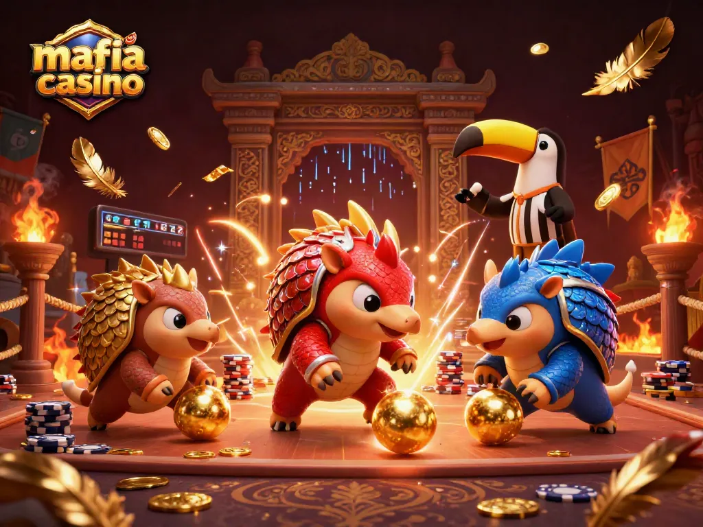 Experience the thrilling action of mafia casino with pangolins competing in a vibrant casino showdown.